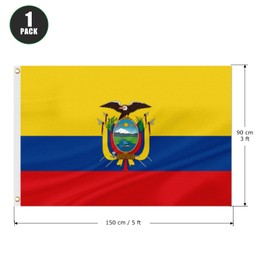ASUNO Ecuador Flag 90 × 150 CM Polyester Ecuadorian National Banner with 2 Brass Grommets Double Side Vivid Color Fade Resistant for Outside Garden Lawn Patio