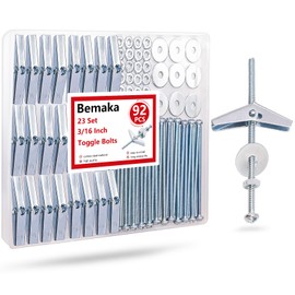Bemaka 92Pcs 3/16 Inch Toggle Bolts for Drywall, Butterfly Anchors Heavy Duty Drywall Anchors and Screws Kit, Toggle Bolts and Wing Nut Kit with Nuts Washers for Hollow Wall, Ceiling (23 Set)