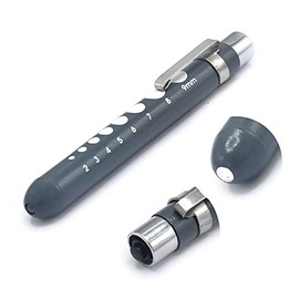 OdontoMed2011 Medical Pen Lights for Nurses Doctors, Reusable LED Medical Penlight Flashlight with Pupil Gauge, White Light, Gray Color Penlight