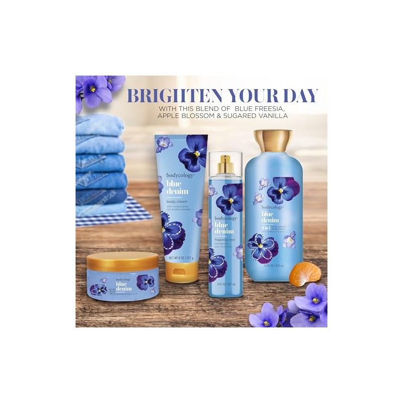 Bodycology Shea Butter Blue Denim Body Cream for Women, 8.0