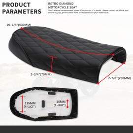 Black Vintage Motorcycle Flat Rhombus Retro Saddle Seat For Cafe Racer KZ400 KZ550 K750 Z650 W650 CB100 CB125 CB175 CB200 CB350 CL200 CL350