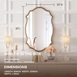 Wall Mirror in Vintage Golden - Decorative Metal Frame, 20x30 Inch Accent Mirror, Wall Mounted Mirrors Antique Gold Frame Perfect for Your Living Room Bedroom Bathroom Entryway Stairway Kitchen
