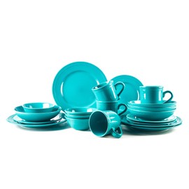 HomeVss, Pearl Dots Stoneware Dinnerware Set (20pc Set, Turquoise)