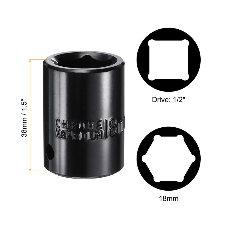 sourcing map 1/2" Drive 6 Point Pneumatic Socket 18mm Metric