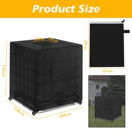 HOTUT IBC Tank Cover Waterproof 1000L Water Tank Cover, 420D Oxford Fabric Protective Cover with Zipper, 120x100x116 cm IBC Container Protective Cover, Windproof Anti-UV IBC Cover with Buckled Straps