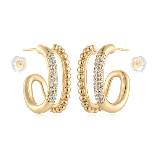MYEARS Women Double Hoop Earrings Gold Open C Shape Beaded