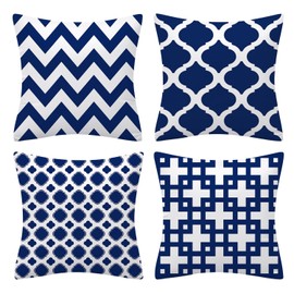 Set of 4 Luxton Navy Blue Hamptons Cushion Covers Home Decoration Dark Blue Cushion Covers 45x45cm