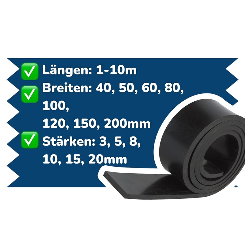 1200 mm x 40 mm x 3 mm rubber strips