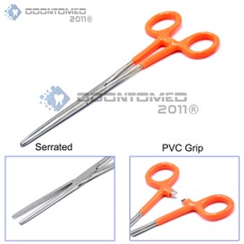 OdontoMed2011 Heavy Duty Orange PVC Grip Handle German Grade Stainless Hemostat Forceps Straight Serrated 8" ODM
