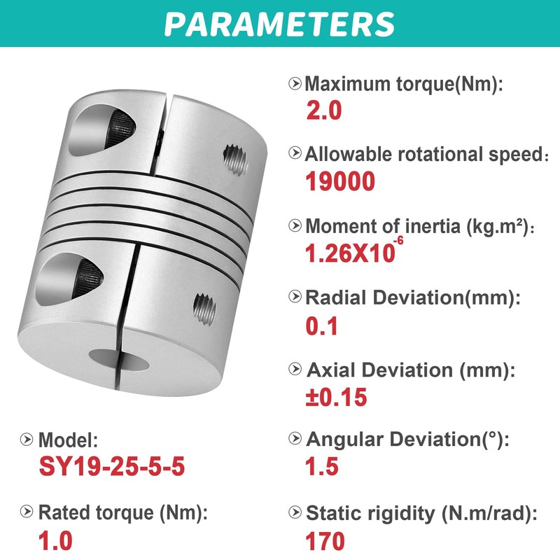 5 mm to 5 mm Flexible Shaft Coupling Aluminium Alloy