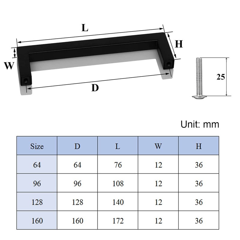 Drenky 5 Pcs Black Kitchen Handles - Stainless Steel Square