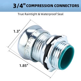 Patioer 3/4 Inch EMT Raintight Compression Connector, Zinc Plated Steel Electrical Conduit Fittings — Waterproof, Insulated for Wet Locations & Outdoor Use, 12 Pack