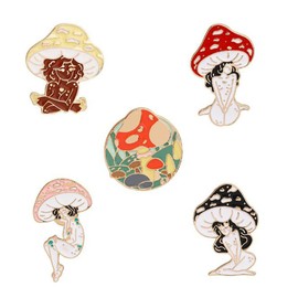 5Pcs Badge Mushroom girl Pins Brooches Enamel Lapel Pin Cute Mushroom Brooch Pin Pins Set Cartoon Mushroom Brooches for Backpack Cloths Hats Gifts