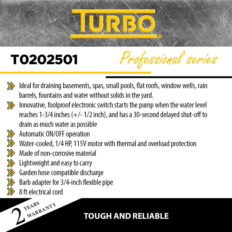 Turbo 1/4HP Submersible Utility Pump with Electronic Switch