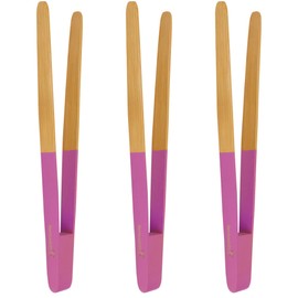 BambooMN Premium 10" Reusable Bamboo Kitchen "A" Toast Tongs For Cooking & Holding - Purple - 3 Pieces