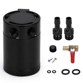 PQY Baffled Oil Catch Can Kit Universal 2 Port Aluminum Oil Separator Reservoir Tank with Drain Valve