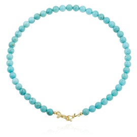 Turquoise Gemstone Beaded Choker Necklace for Women 14K Gold Bow 8MM Round Beads Strand Necklaces