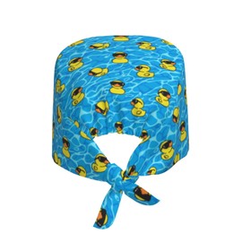 Yellow Duck Working Cap, Scrub Cap with Sweatband, Adjustable Tie Back Hat Breathable Headgear for Women/Men
