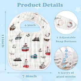 Zainpe 6Pcs Snap Muslin Cotton Baby Bibs Summer Ice Cream Pattern Infants Drooling Bib Soft Absorbent Adjustable Burp Cloths Feeding Bibs for Newborns Girls Boys Toddlers Teething Eating 0-36 Months