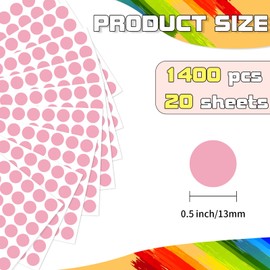 Starboling Dot Stickers,1/2 Inch Pink Circle Stickers,1400pcs Self-Adhesive Writable Color Coding Labels,Round Labeling Stickers for Office Classroom Garage Sale