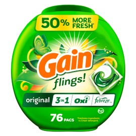 Gain Flings Laundry Detergent Pacs, 76 Count, Original Scent, with Odor Defense, concentrated laundry soap pacs