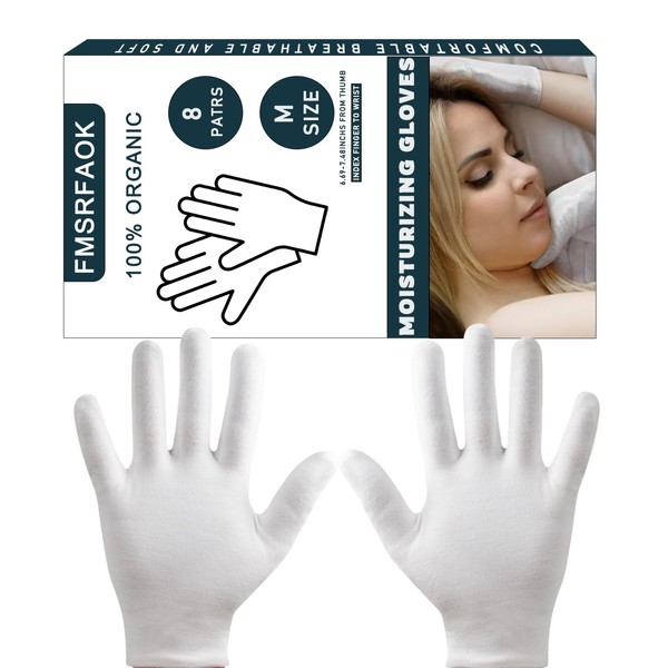 Cotton Moisturizing Hand Gloves, 6 Pairs, White, Washable SPA Gloves
