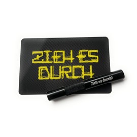 M&M Smartek Aluminium Tube Set in Black/Ribbed (70 mm) with Laser Engraving and Chopping Card - Carbon Look in EC Card Format, pull it through 2, Minimalist