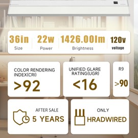 Ansen Hardwired Under Cabinet Lighting, 36in 22W LED Light for Kitchen/Closet, 1426lm, CRI>92, R9>90, Dimmable, 3 Color Temperature, 3000K/4000K/5000K(Warm White, Cool White, Daylight)