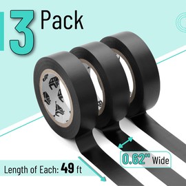 Bates- Black Electrical Tape, 0.62 in x 49 ft, 3 Pack, Electric Tape, Electrical Tape Black, Electric Tape Black, Waterproof Electrical Tape, Wire Tape, Eletrical Tape, High Temp Electrical Tape