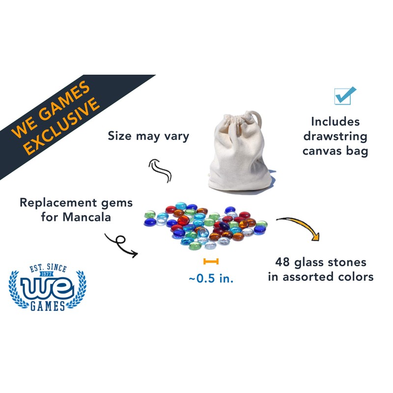 WE Games Replacement Glass Mancala Stones in Assorted Colors