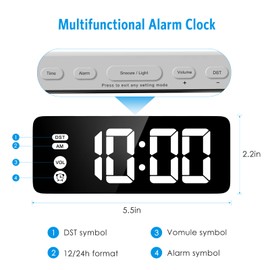 AMIR Digital Alarm Clock, Alarm Clocks for Bedrooms, 5.8" LED Digital Clock for Heavy Sleepers, Electronic Desk Clock with DST, Calendar, Snooze Function, 12/24 Hour, Backlight, Volume Adjustable