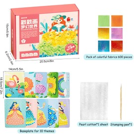Hand Painting for Children, Poke Art DIY Toys, with 10 Fabric Art Board, Art Pen, Foam and 600 Fabric Bow, Handmade DIY Poke Fun Children's Painting, Puncture Painting, 3D, Interchangeable Dress