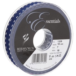 Berisfords 1339-NYW-15 15 mm Stitch Grosgrain Ribbon, Navy/White