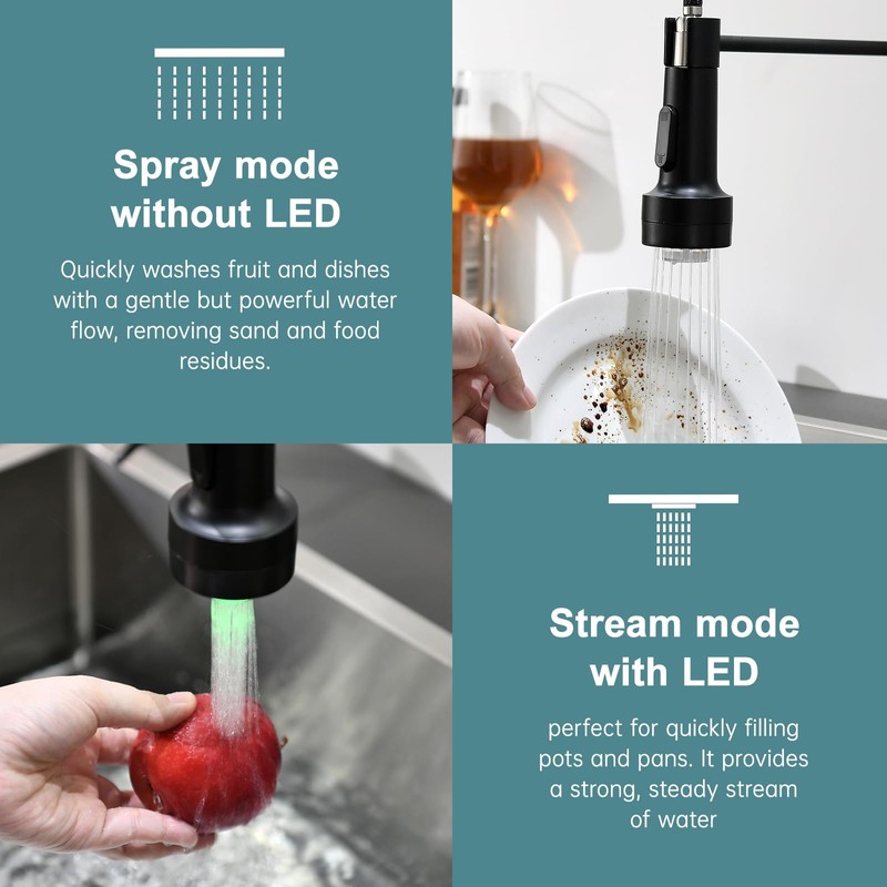 GIMILI Black Kitchen Faucet with Soap Dispenser Single Hole Pull