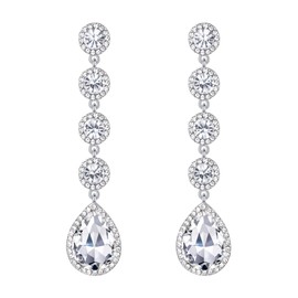 BriLove Wedding Bridal Dangle Earrings for Women Elegant Crystal Teardrop Chandelier Earrings Clear Silver-Tone