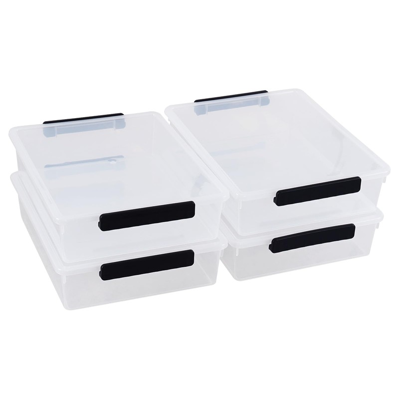 Guankan 6 Quart Shallow Storage Box with Lid, 4 Pack
