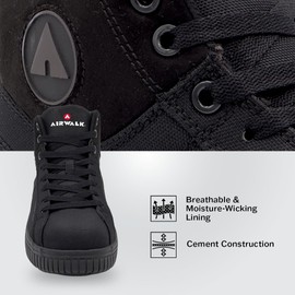 Airwalk Deuce Mid Top Composite Toe Men’s Industrial Work Shoes, Black/Black, Size 16, X-Wide, Comfortable & Light Work Shoes for Men, Electric Hazard, Slip Resistant