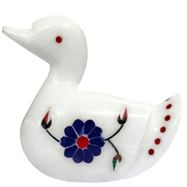 Purpledip Marble Statue 'Divine Duck': Gemstone Inlay Collectible Showpiece Gift (12105)