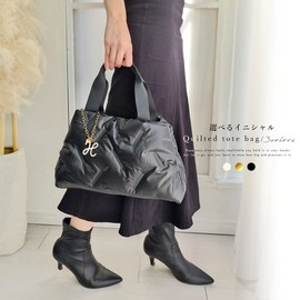 DIVA Rose Women's Tote Bag, Quilted Bag, Large Capacity, Mother's Bag, Simple, Stylish, Quilted, Black (No Charm)