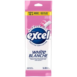 Excel White Bubblemint, Teeth Whitening, Sugar Free Chewing Gum, Multipack, 3 Packs, 18 Pellets Per Pack, Multi