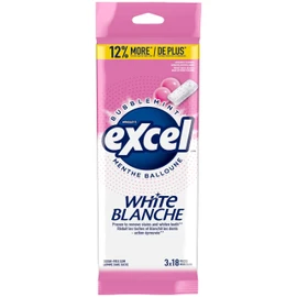 Excel White Bubblemint, Teeth Whitening, Sugar Free Chewing Gum, Multipack, 3 Packs, 18 Pellets Per Pack, Multi