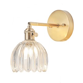 LINSEEDS Hardwired Wall Sconce Light, Vintage Wall Sconce with Switch, Gold Wall Light Fixture with Tulip Transparent Glass Lampshade, Indoor Wall Light for Bedroom Bathroom, Bedside Wall Lamp