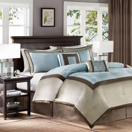 Madison Park 7 Pieces Comforter Set-Deluxe Hotel Collection Luxury Bedding - Blue, Queen