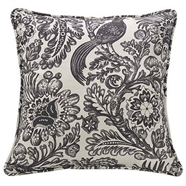 HiEnd Accents French Country Bedding Augusta Toile Euro Pillow Sham, Black and White French Toile Bedding, 27x27 inch, Floral Birds Botanical Print Euro Pillow Covers
