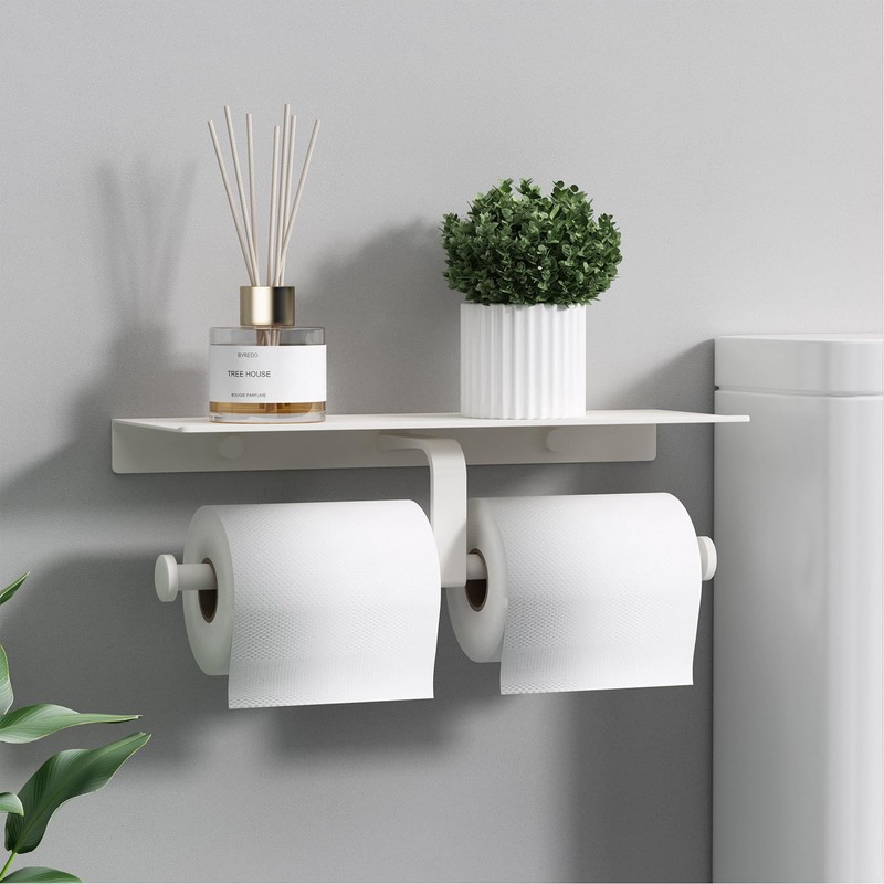 Danpoo Bathroom Toilet Paper Holder with Shelf, Wall Mount, Double