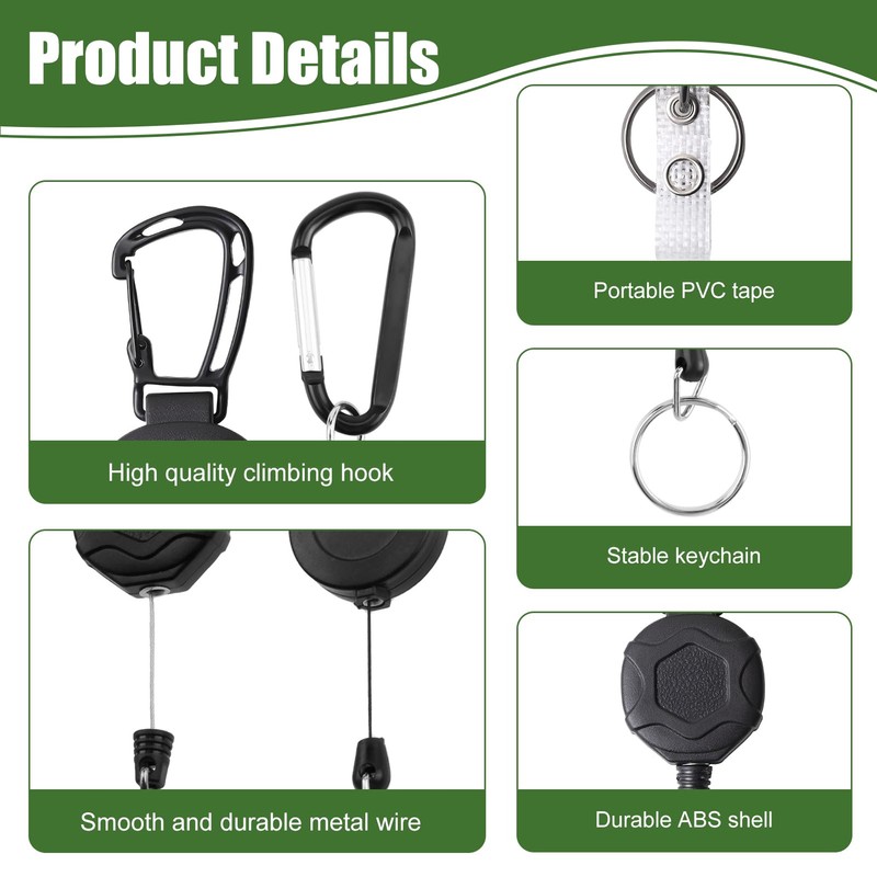 Pack of 2 Extendable Key Rings with 60 cm Retractable
