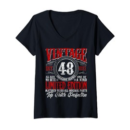 Womens 48 Year Old Gifts Vintage 1977 Limited Edition 48th Birthday V-Neck T-Shirt