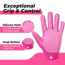 HLDD HANDLANDY Youth Football Gloves for Boys Girls, High Grip Football Gloves Kids, Sticky Receiver Gloves,Rugby Gloves Kids (Pink, S)
