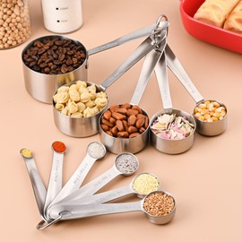 Viwehots Measuring Cups and Spoons Set 11, 18/8 Stainless Steel Measuring Cups and Spoons for Dry & Liquid, 5 US & Metric Measing Cups and 6 Measuring Spoons Set for Kitchen & Baking Measuring Tools