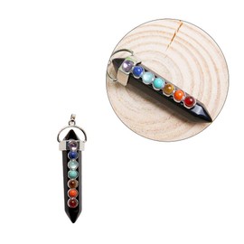 Acxico 1Pcs Black Tourmaline Protection 7 Chakra Pendant Real Crystal Gemstones Necklace